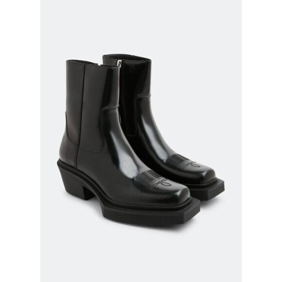 VTMNTS Logo Embossed Cowboy Ankle Boots 41 8 Mens Shiny Black Leather Vetements - Picture 15 of 16